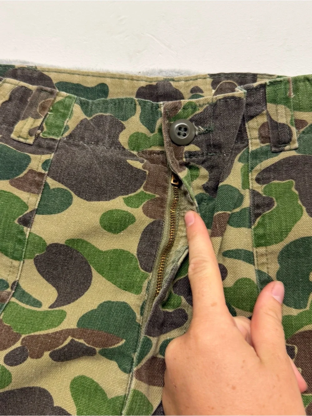 Vintage 60s 70s Duck Hunter Camo Pants Ideal Zip Frogskin Hunting 33x29